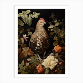 Ruffed Grouse Portrait With Rustic Flowers 1 Art Print