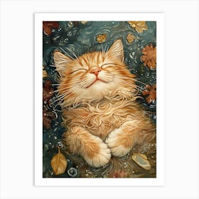 Happy Orange Cat Floating on Water 5 Art Print