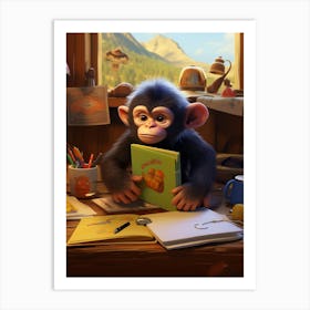 Baby Chimp's Study Safari Print Art Print