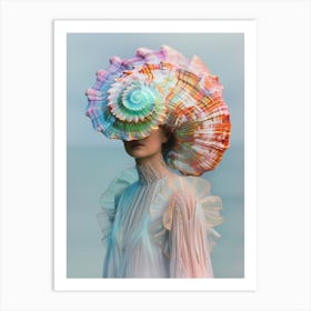 "Portrait: Woman, Shell Headpiece, Swirling Colors" Art Print