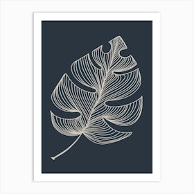 Leaf Lines in Deep Blue Backdrop Art Print