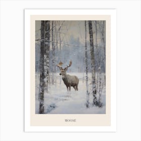 Vintage Winter Animal Painting Poster Moose 1 Art Print