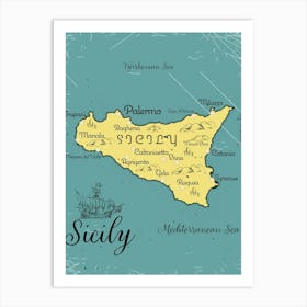 Vintage Sicily Map Art Print