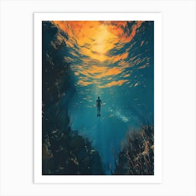 Underwater Swimming In The Ocean Art Print