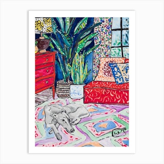 Greyhound In Matisse Inspired Interior Art Print