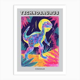Neon 1980s Pattern Dinosaur Inspired Poster Art Print