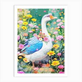 Geese With Flower Watercolor Poster