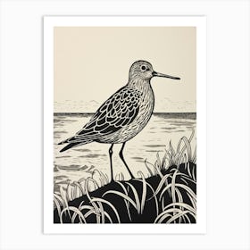 B&W Bird Linocut Dunlin 2 Art Print