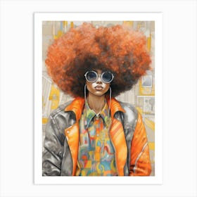 Afro Fashionista Pencil Drawing 2 Art Print