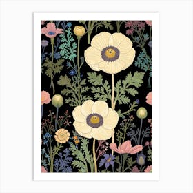 Wildflowers On Black Background Art Print