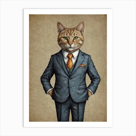 Cat In A Suit 5 Art Print