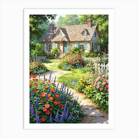 Cottage In The Garden Art Print