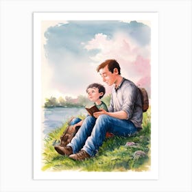 Father And Son Reading Art Print