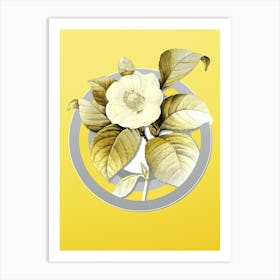 Botanical Japanese Camelia in Gray and Yellow Gradient n.372 Art Print