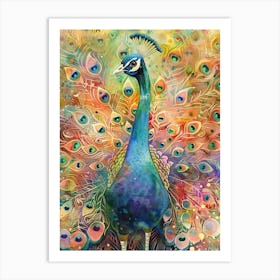 Peacock Colourful Watercolour 2 Art Print