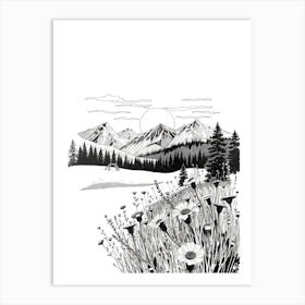 Mountains And Flowers Art Print