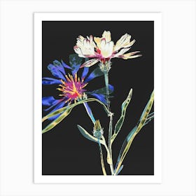 Neon Flowers On Black Cornflower 3 Art Print