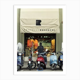 Scooters Outside Shop In Florence Art Print