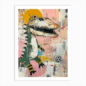 Graffiti Scribble Style Dinosaur Playing Football 1 Art Print