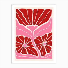 Pink And Red Wavy Flower Art Print