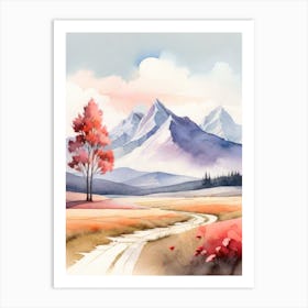 Tranquil Mountains In Minimalist Watercolor Vertical Composition 8 Art Print