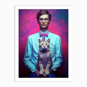 Portrait Of A Man With A Cat Art Print