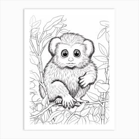 Line Art Jungle Animal Marmoset 4 Art Print