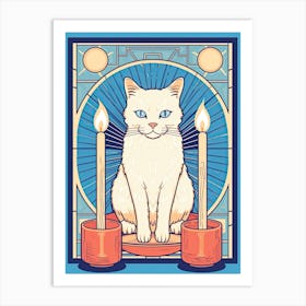 White Cat Tarot Card Illustration 2 Art Print
