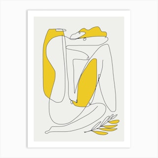 Line Art Woman Child Hug Art Print