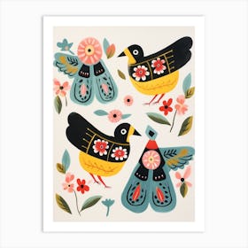 Folk Style Bird Painting Robin 1 Art Print