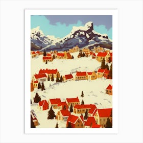 Nordic Mountain Village Postcard Style Art Print