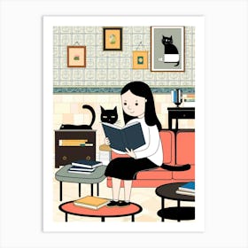 Illustration Of A Girl Reading A Book 1 Art Print