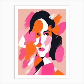 pink and orange matisse watercolour woman portrait Art Print