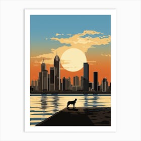 Doha, Qatar Skyline With A Cat 1 Art Print