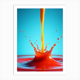 3d Simulation Of Red Yellow Blue And Orange Colors Gliding Over Milk Drops All Against A Backdro Art Print