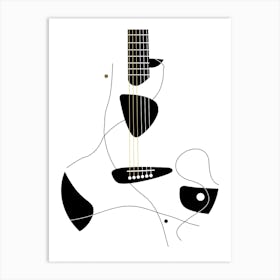 Black and White Acoustic Guitar Illustration Art Print