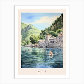 Swimming In Kotor Montenegro Watercolour Poster Art Print