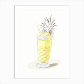 Pineapple Milkshake Dairy Food Pencil Illustration 2 Art Print