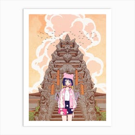 Anime Girl In Front Of A Temple Art Print
