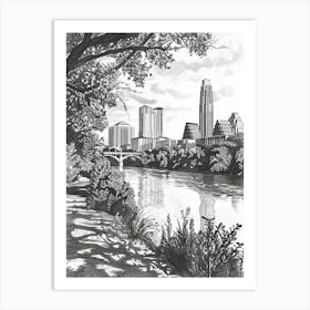 Skyline Austin Texas Black And White Drawing 1 Art Print