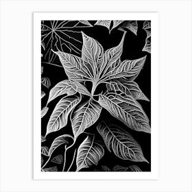 Poinsettia Leaf Linocut 1 Art Print