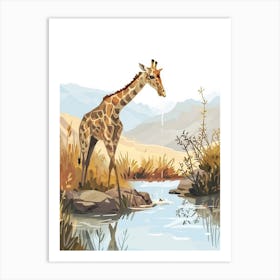 Giraffe In The Water Hole Modern Illustration 3 Art Print