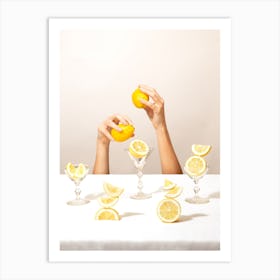 Lemons And Hands Table Art Print