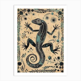 Blue Gecko Block Print 2 Art Print