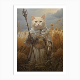 Medieval Cats In Battle Clothes Romantesque Style Art Print