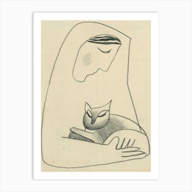 A Girl With A Cat In Her Arms, Mikuláš Galanda Art Print