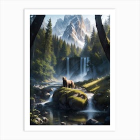 Forest waterfall in the alps #7 - Oil Painting Art Print