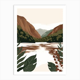 Landscape With Mountains And Leaves Art Print