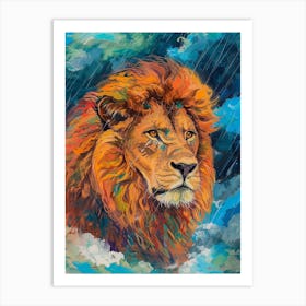 Masai Lion Facing A Storm Fauvist Painting 2 Art Print