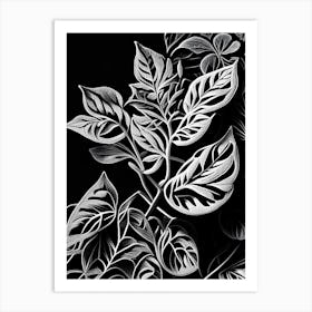 Marjoram Leaf Linocut 3 Art Print